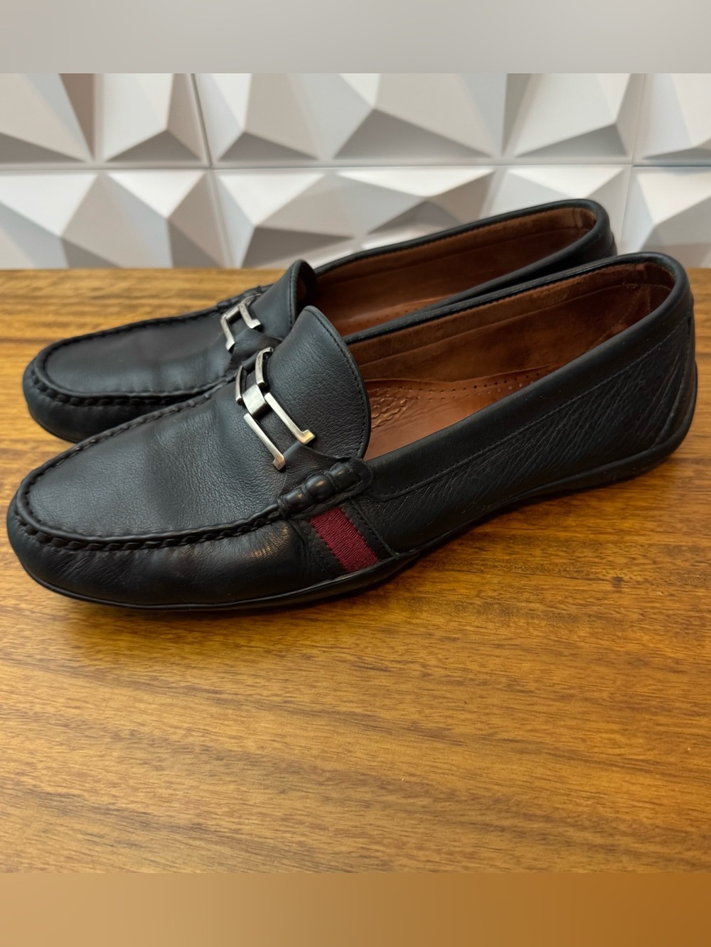 Allen Edmonds Highway 1 EE Leather Driving Loafers Mocassin Red Stripe Size 11